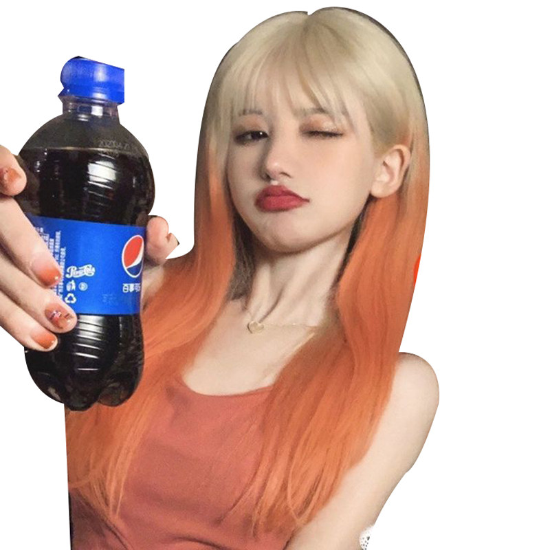 蜜桃橘粉渐变假发女长发橙色lolita彩色日常金色自然全头动漫cos