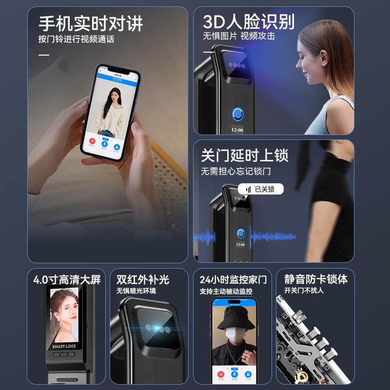 智能门锁家用防盗门指纹锁人脸识别入户门密码锁带监控可视电子锁