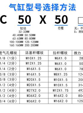 SC标准气缸小型气动大推力SC32X40X50X63X80X100X125X160X200X75J