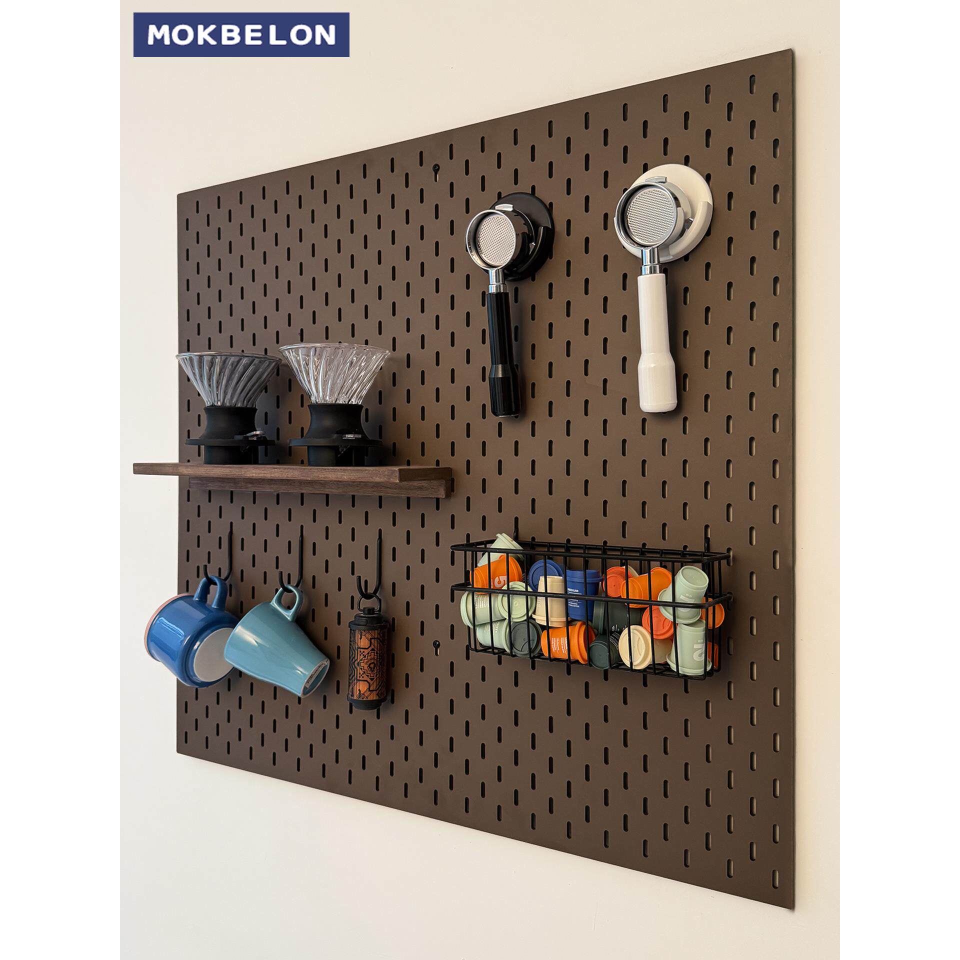 MOK洞洞板咖啡角神器收纳粉锤粉碗置物架展示木质配件通用免打孔