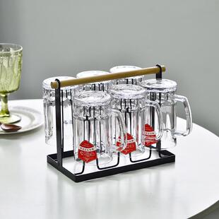 带把钢化玻璃杯子防摔家用耐高温扎啤酒杯棋牌室茶楼专泡茶杯套装