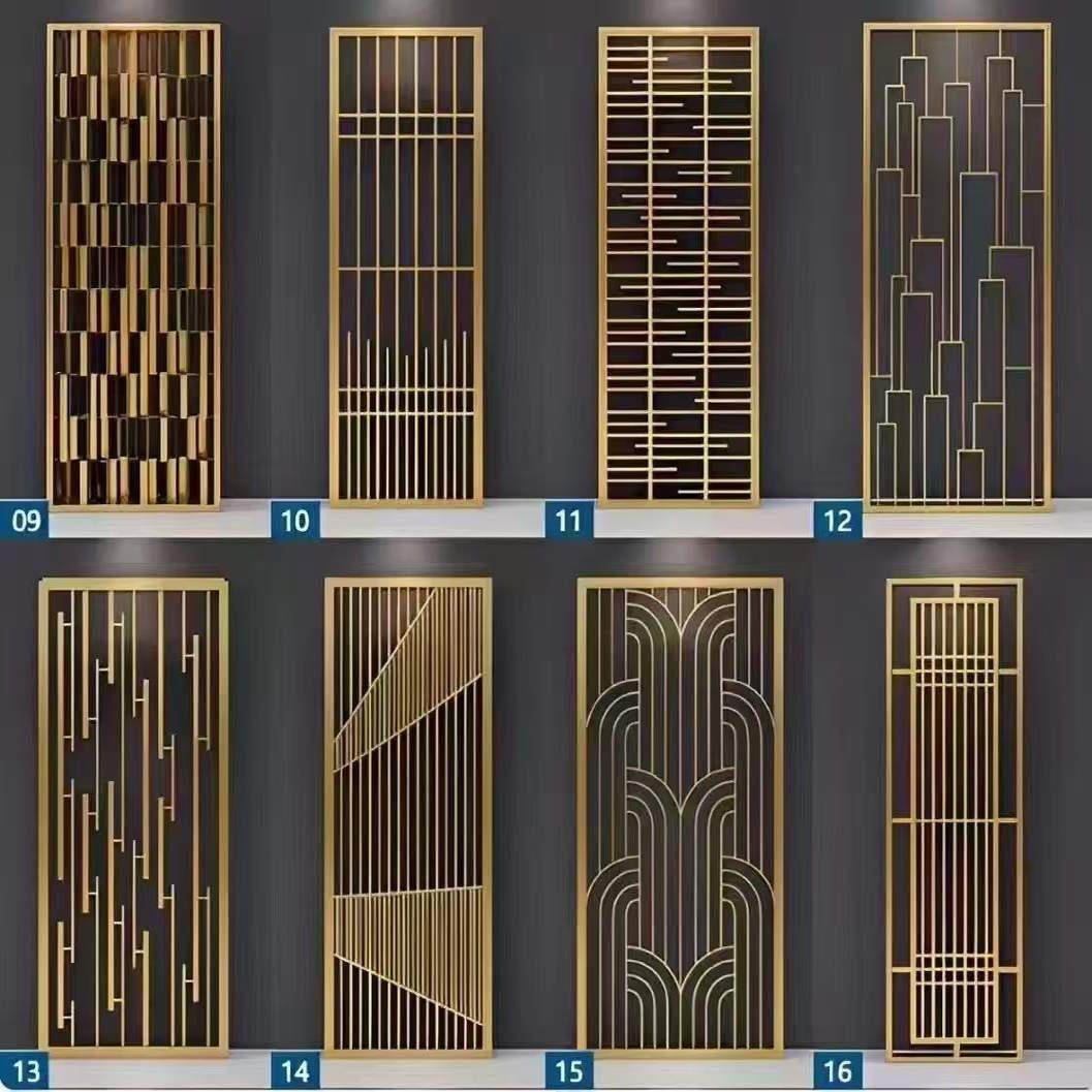 不锈钢屏风镂空雕花铝板隔断中式酒店装饰玻璃玄关背景墙金属定制