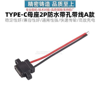 typec防水母座2P螺丝孔焊线式线束tpyec端子USB-C口母头手机插口