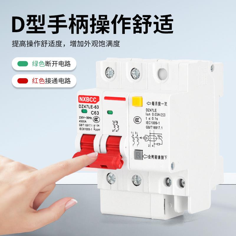 工厂促销DZ47LE 2P63A空气开关带漏电保护器断路器两相家用总开关