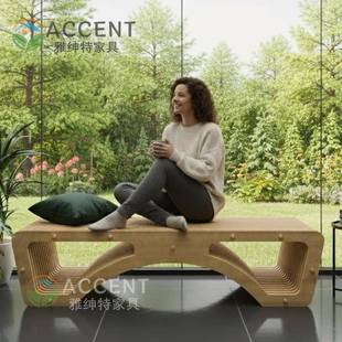 网红打卡木质切片长凳创意艺术木雕座椅文旅商业空间装置家具