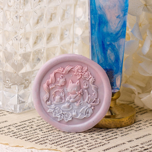 墨下【猫咪茶会】激光浮雕火漆印章章头蜡粒手柄套装礼盒信封封口