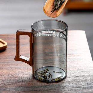 过滤耐热玻璃喝水杯子 办公室绿茶杯泡茶家用茶水分离月牙杯男士