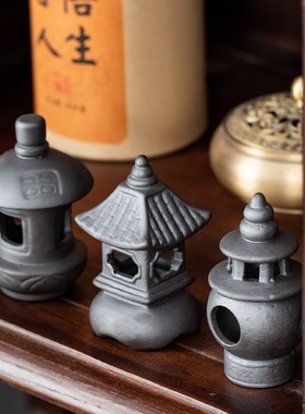 创意紫砂鱼缸造景庭院小摆件盆景园艺花盆陶瓷假山亭子工艺品装饰