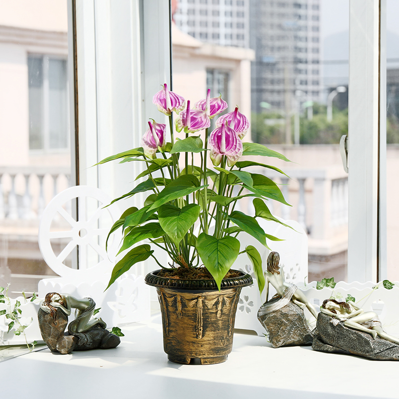 仿真绿植红掌假花家居摆件酒店餐厅塑料植物落地盆栽室内装饰饰品