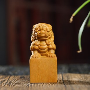 黄杨木狮子印章木雕手把件办公室桌面工艺品汽车饰品抓周官印