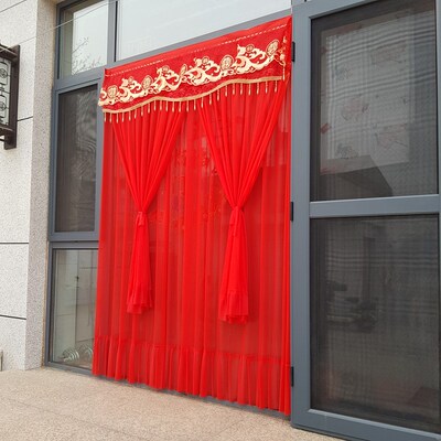 结婚红色长门帘囍字双层蕾丝红门帘农村外门卧室客厅粘贴帘子窗帘