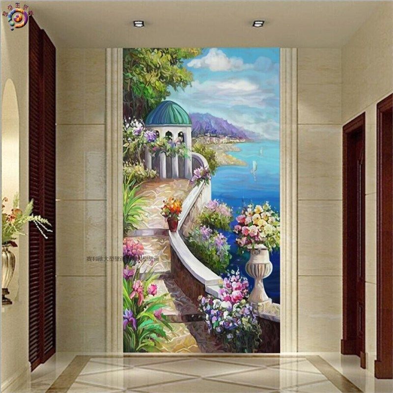 欧式立体大型壁画玄关走廊过道背景墙纸无缝墙布油画风景小路