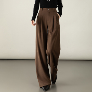 裤 长裤 女2025秋季 美拉德宽松垂坠感阔腿裤 子 新款 抗皱免烫高腰西装