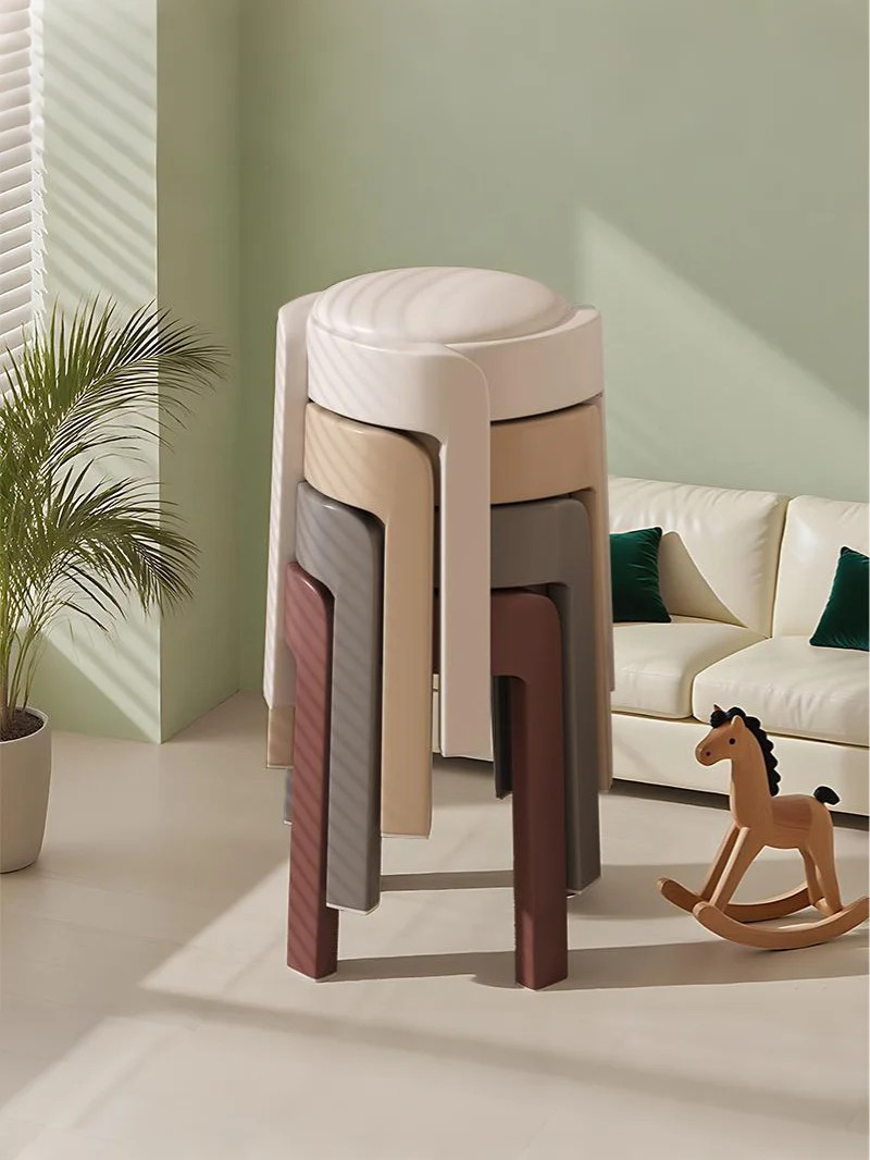 塑料软包凳子家用结实耐用可叠放加厚高板凳高级客厅餐桌备用椅子