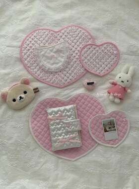 henceforth粉色爱心绗缝杯垫桌垫桌面拍摄装饰垫子韩系ins少女心