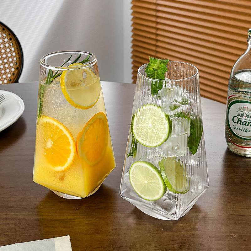 水果茶杯苏打气泡水杯冷饮料杯喝水杯子ins风菱角玻璃杯 网红饭厅