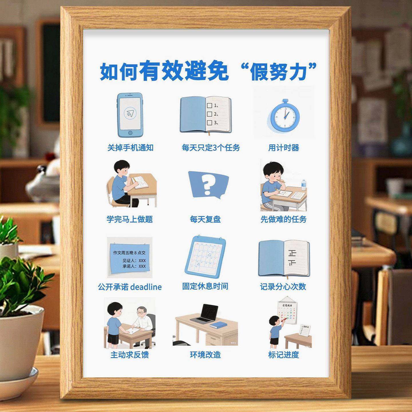 假努力的表现和如何避免的方法相框摆件学生学习方法自我认知摆台,家居饰品,桌面摆台画,淘宝优惠券,粉丝福利购,淘宝优惠卷