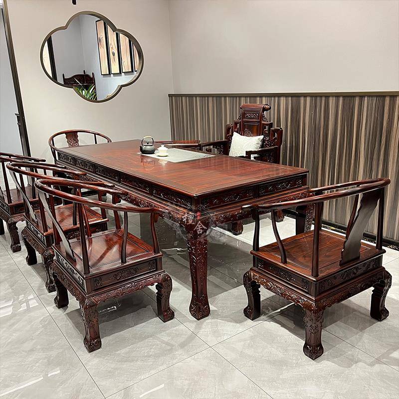 东阳红木家具茶几、椅子印尼黑红木茶几、阔叶红木新中国功夫茶几