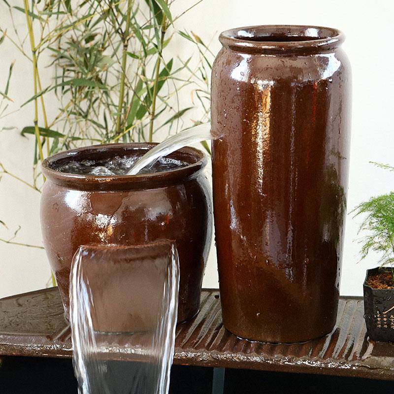 陶瓷陶罐循环水鱼缸古法生态瀑布造景全套室内养鱼过滤器流水摆件