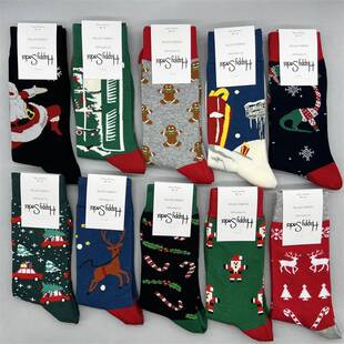 happysocks袜子男士嗨皮耶诞款菱形格纯棉中筒袜个性百搭外穿潮袜