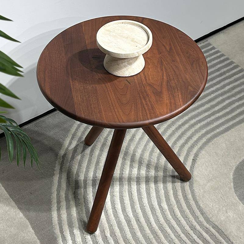 现代简约核桃木休闲 几家用可移动小桌子圆桌沙发边几迷你小茶几