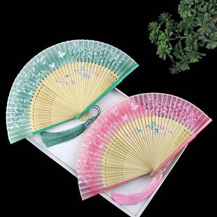 6寸扇子折扇中国风女式古风流苏古典汉服旗袍夏日随身折叠小竹扇