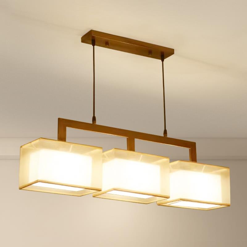 新中式餐厅吊灯长方形三头led灯具复古禅意吧台餐桌书房茶室吊灯