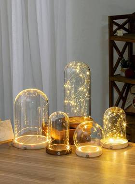 永生花玻璃罩LED发光侧面独立开关凤冠模型积木手办应援棒展示盒