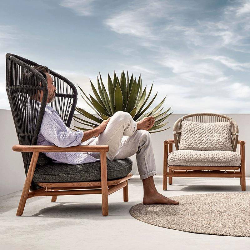 北欧户外沙发庭院别墅室外阳台藤编柚木单人露台实木花园茶几家俱