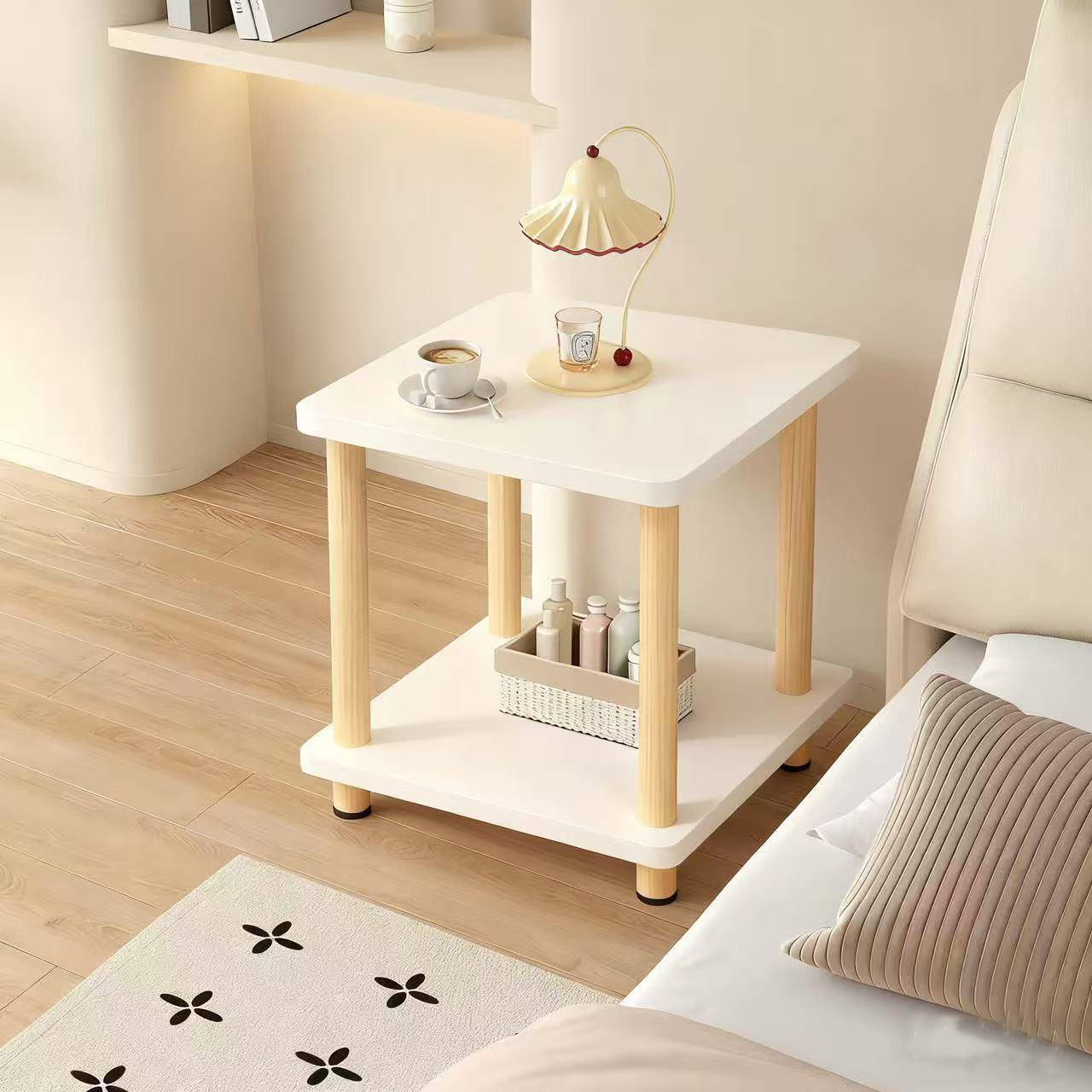 床头柜简约现代家用卧室小型床边置物架阳台可移动实木腿双层边几