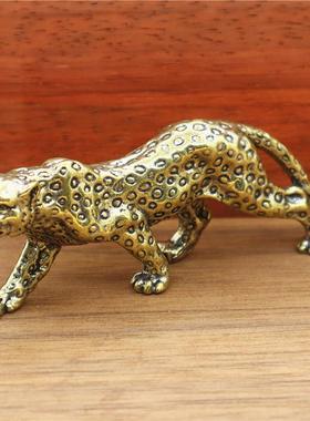 实心铜金钱豹摆件 全铜一路爆发迷你铜豹子手把件把玩小铜件