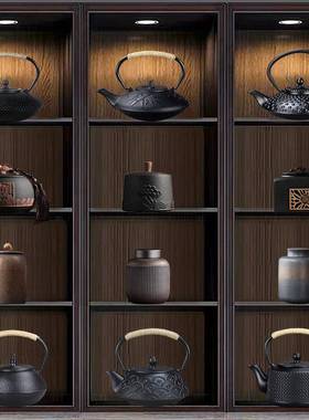 新中式博古架多宝阁覆古禅意茶室茶具茶壶茶叶罐装饰艺术摆件套装