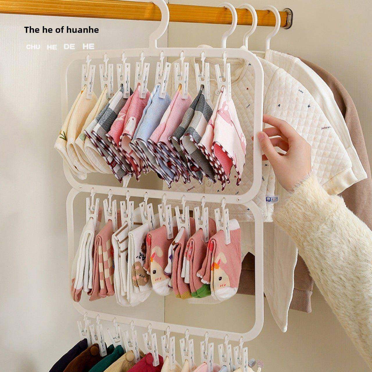 袜子晾衣架多夹贴身晾衣架多层衣柜储存儿童衣架多功能袜子晾衣架