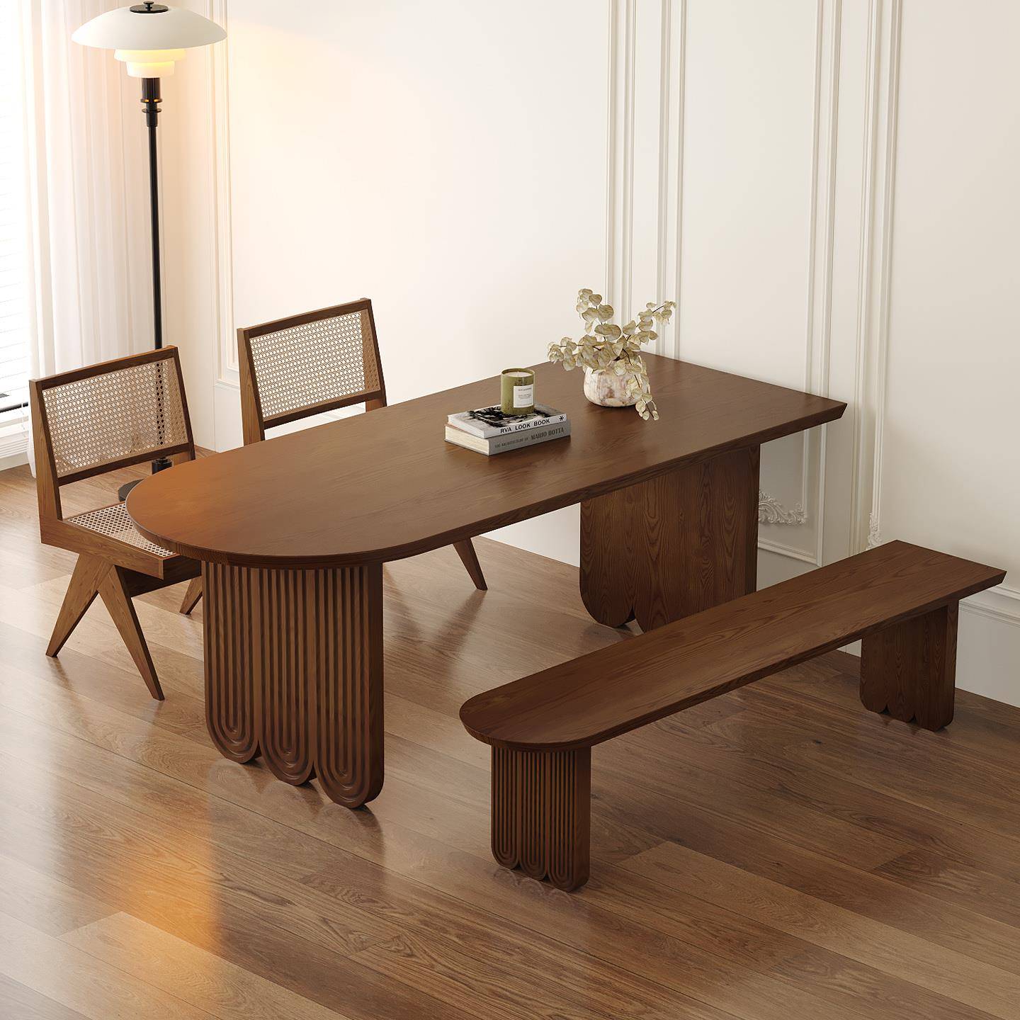 法式中古实木岛台餐桌椅半圆形家用小户型靠墙饭桌咖啡厅洽谈长桌