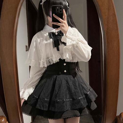 氛围元气失序法则蕾丝斗篷上衣蕾服套装裙两件套日常轻lo裙子甜美