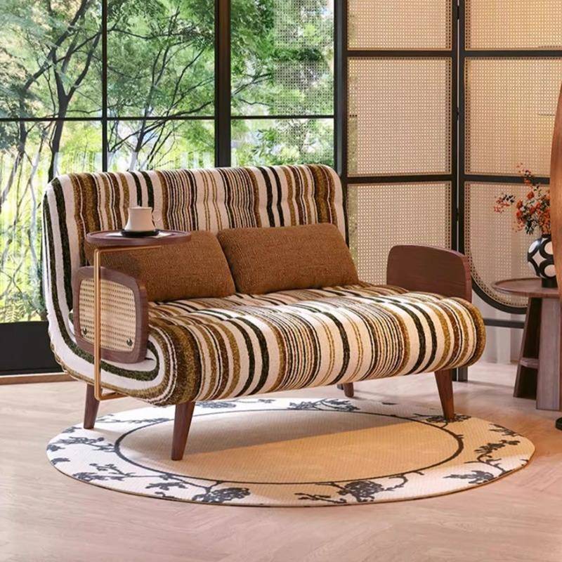 司朴复古风卢卡斯沙发床小户型客厅拼色条纹多功能折叠布艺沙发