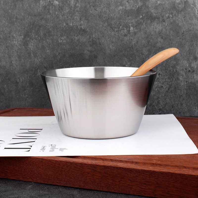 18/10不锈钢三层钢加厚13cm小碗斗笠碗锥形米饭吃饭碗喝汤可明火