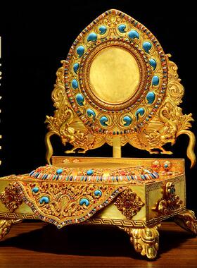 藏村鎏金佛像底座释迦牟尼加高供佛座黄财神供奉坐台铜摆件