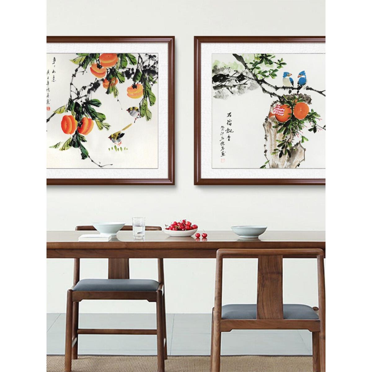 斗手绘真迹石榴挂画笑口常开方小品画厅玄关UFF装饰茶画客书房室