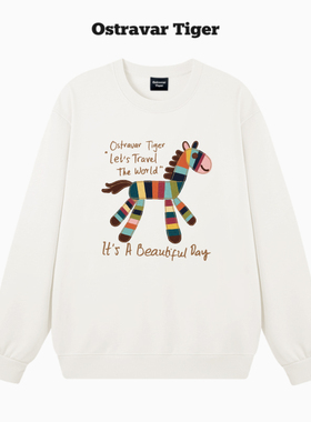 专柜新款 Ostravar Tiger潮牌2026春季套头圆领无帽女卫衣外套