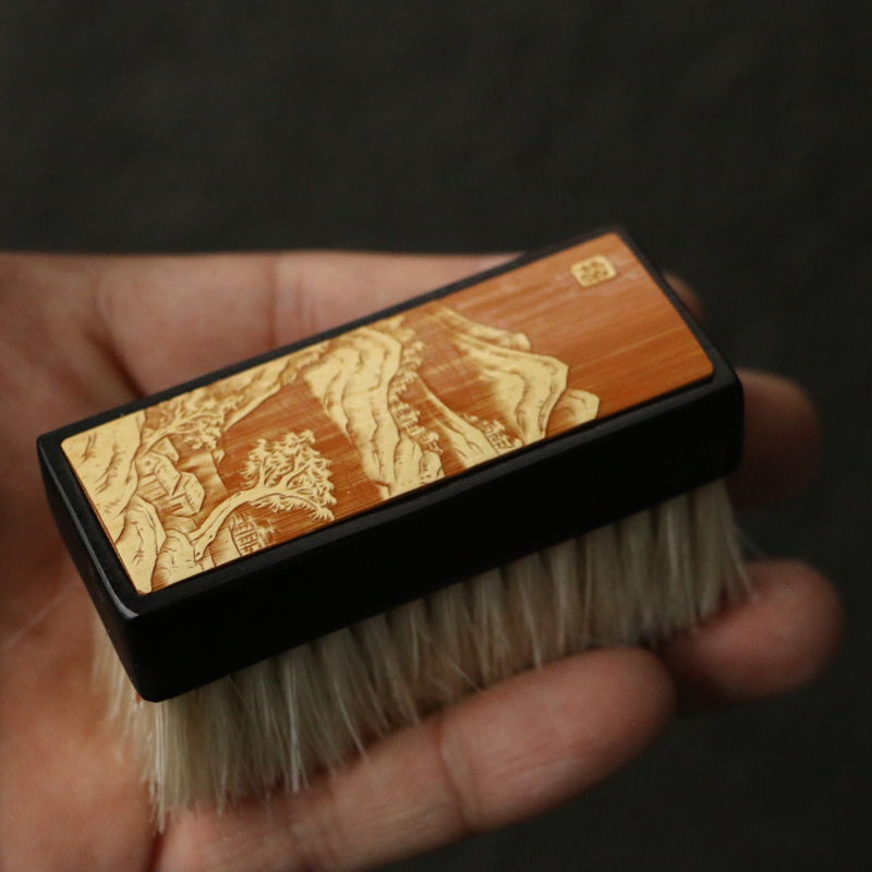 东阳名家戚挺飞本工精工老玉竹留青雕刻文玩刷子盘完配件竹器竹雕
