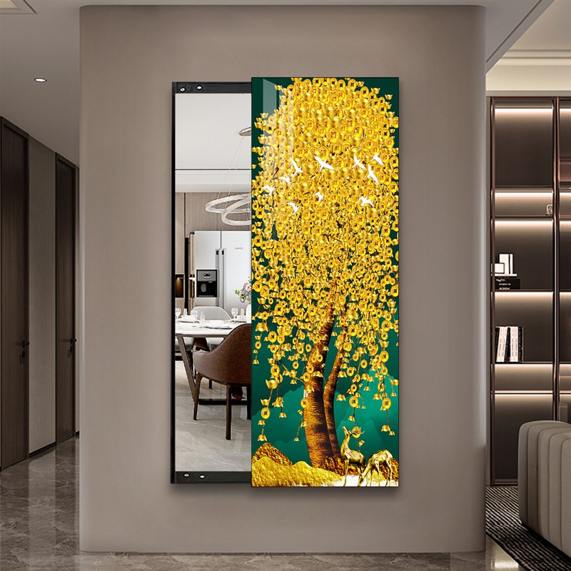 发财树轻奢风隐形全身镜推拉隐藏式镜子卧室试衣镜壁挂家用穿衣镜