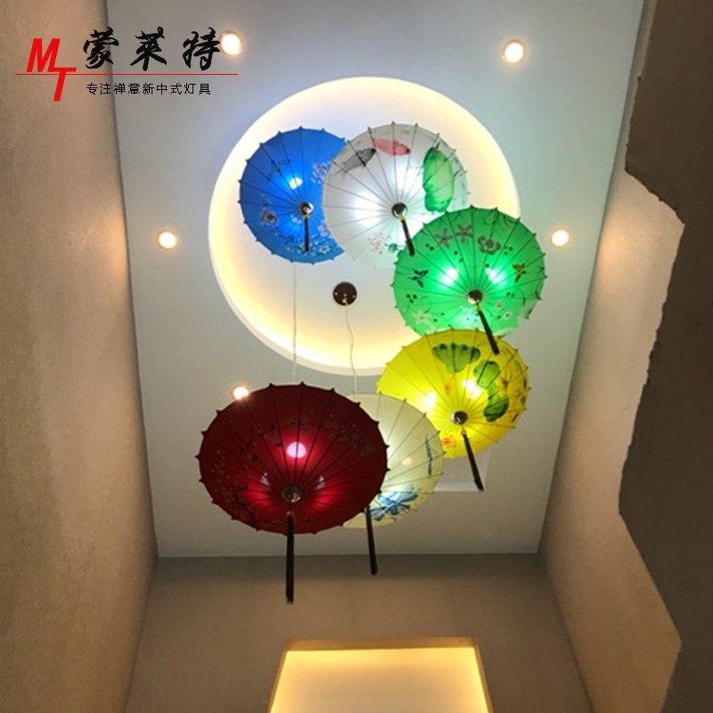 新中式吊灯餐厅雨伞灯中国风禅意酒店灯具火锅店茶室古典布艺灯笼,家装灯饰光源,客厅吊灯,淘宝优惠券,粉丝福利购,淘宝优惠卷