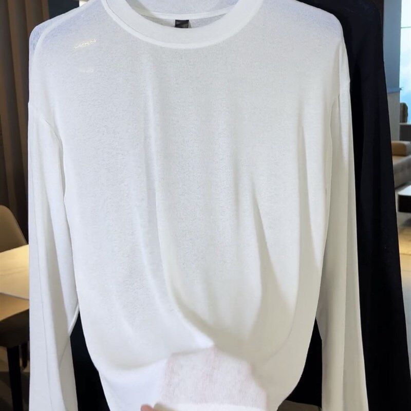 夏季男士长袖防晒薄款T恤2024时尚防晒衣宽松圆领打底衫凉感透气T