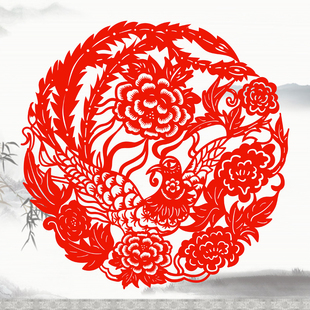 龙凤剪纸窗花双面红色不干胶凤凰贴画生肖龙贴纸植绒布喜庆门贴