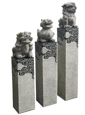 麒麟狮子貔貅门口拴马柱落地装饰摆件中式仿古庭院茶室内仿石摆设