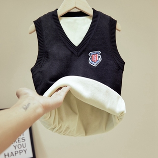 儿童马甲秋冬季加厚加绒男童毛线背心女童宝宝针织毛衣中大童马夹