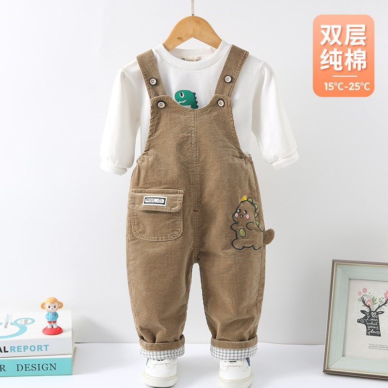 宝宝背带裤春秋新款纯棉双层男童儿童灯芯绒一岁男宝婴儿裤子春季