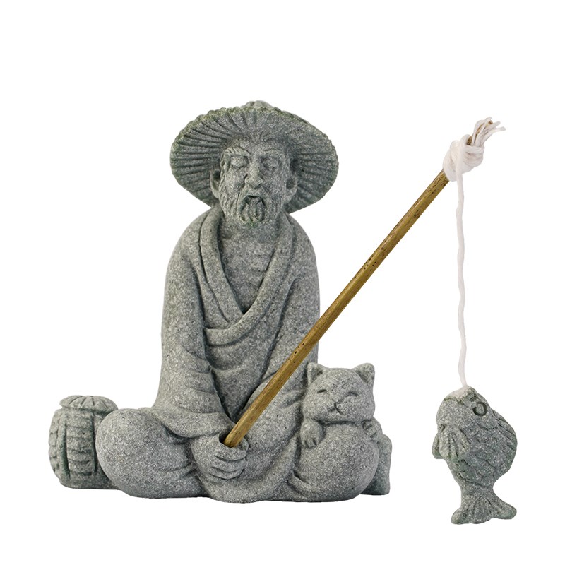 创意钓鱼翁茶宠摆件中式禅意老者钓鱼香插鱼缸盆栽造景桌面装饰品