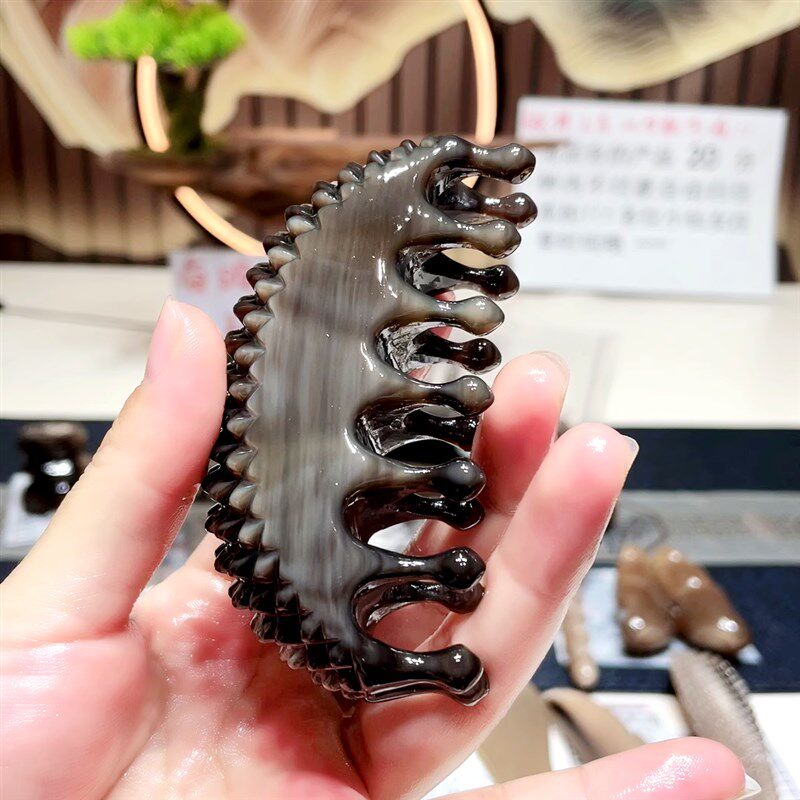 白水牛角梳宽齿梳防静电按摩梳子女家用头部经络梳身体刮痧梳脸梳